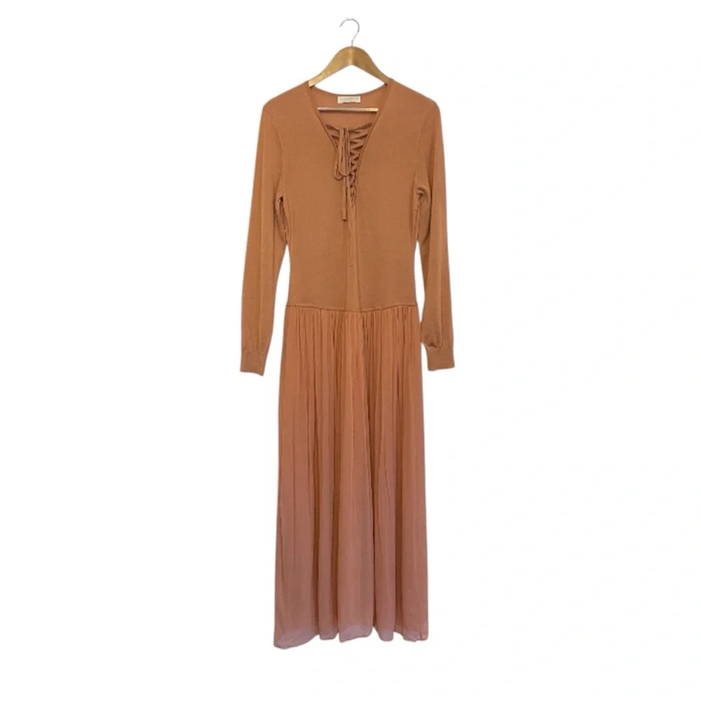 Ulla Johnson Peach Lace-Up Long Sleeve Maxi Dress - Picture 2 of 13